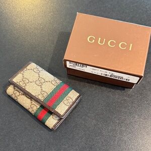 Gucci Tan Card Holder with Green and Red Accents
